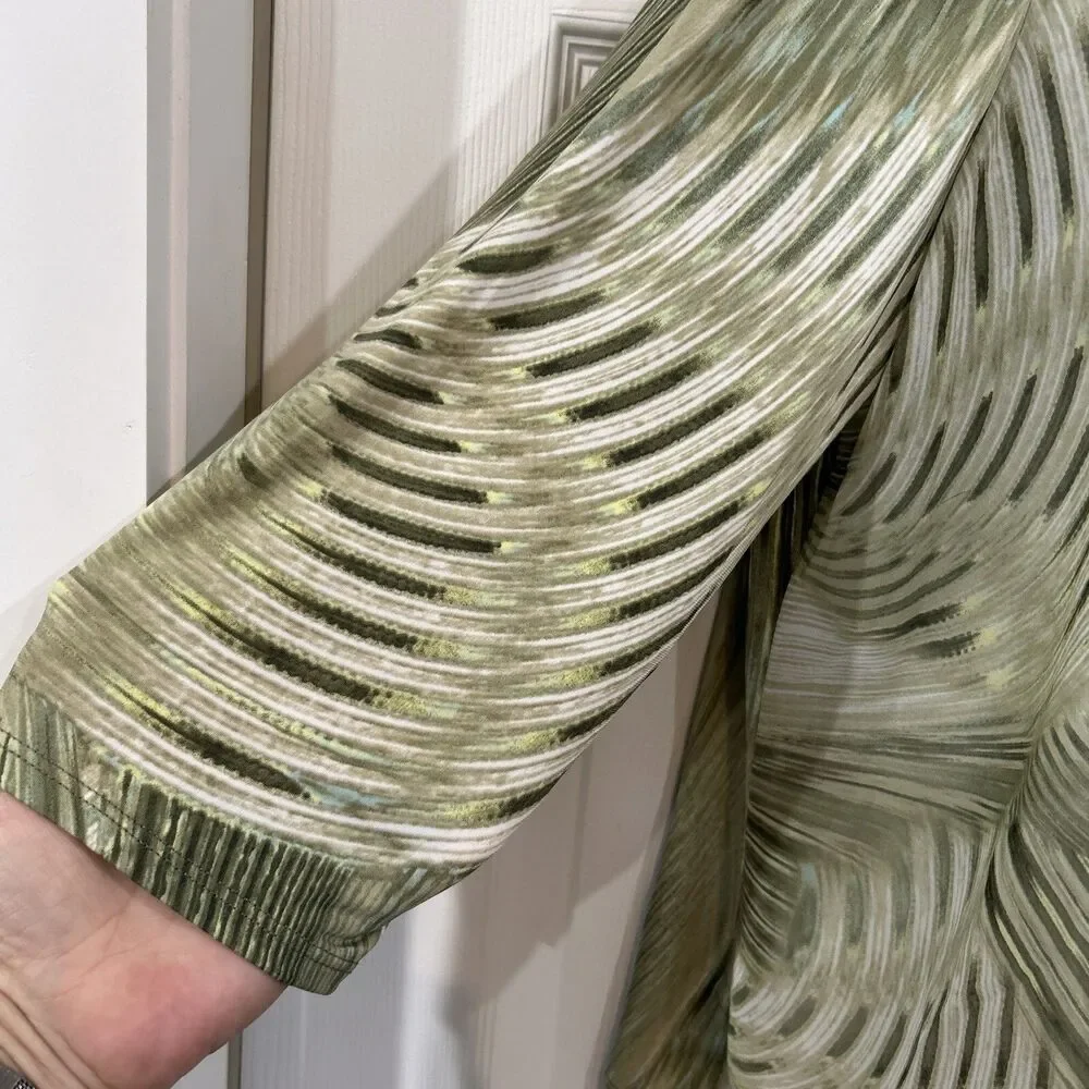 Chicos 3 Travelers Cardigan Green Frond Feather Open Front Semi Sheer Women's XL